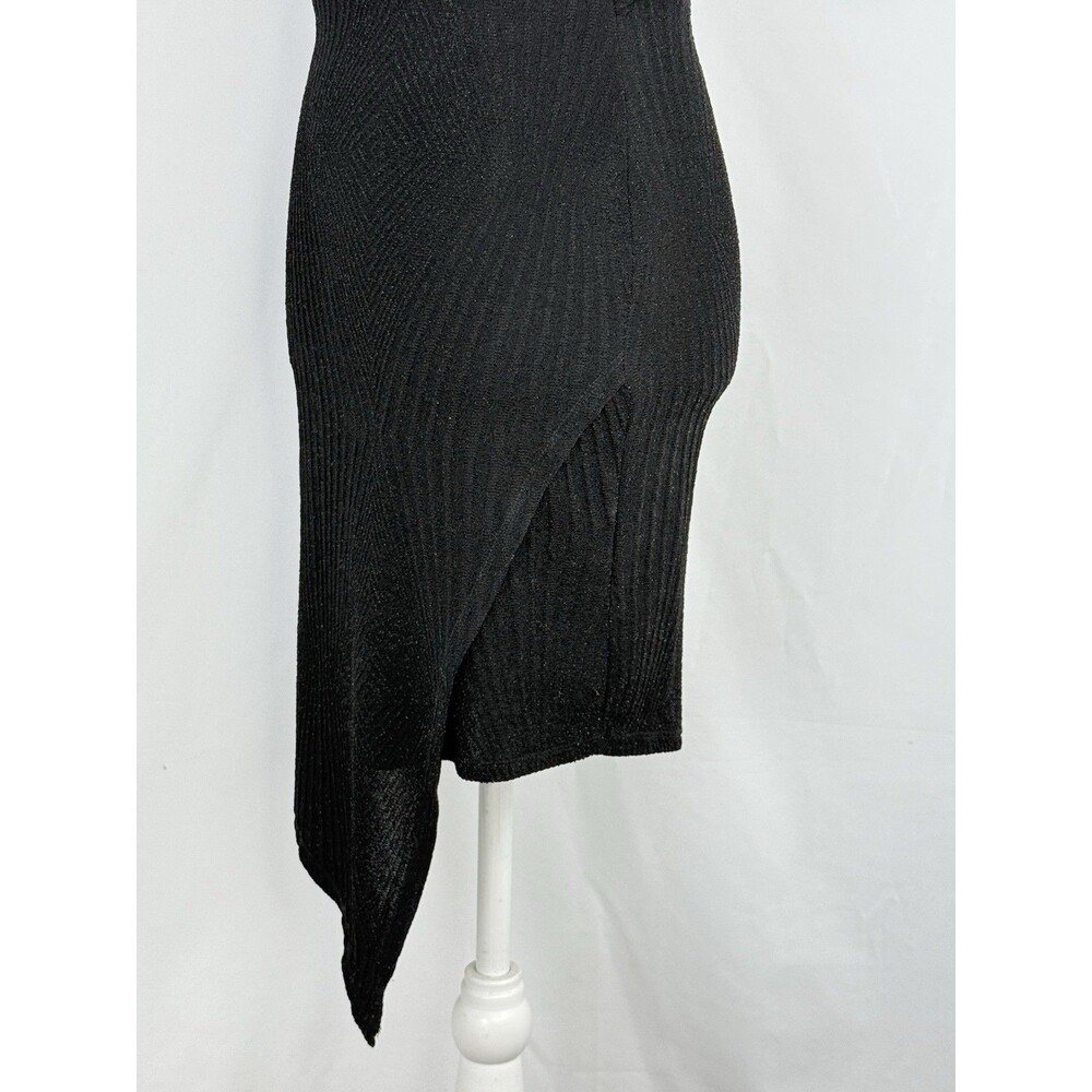 Speechless Black Bodycon Dress Small NWT Cutout Back Glitter Knit Sheer Hem - Picture 10 of 16
